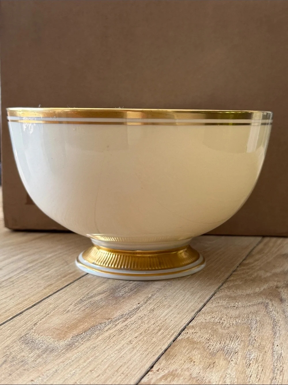 Lenox Tuxedo Cream and 24k Gold Pedestal Serving Bowl